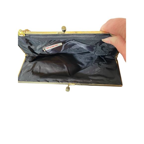 VTG Petit Point Embroidered Purse Floral Design Gold Shoulder Strap Hong Kong - Picture 6 of 9